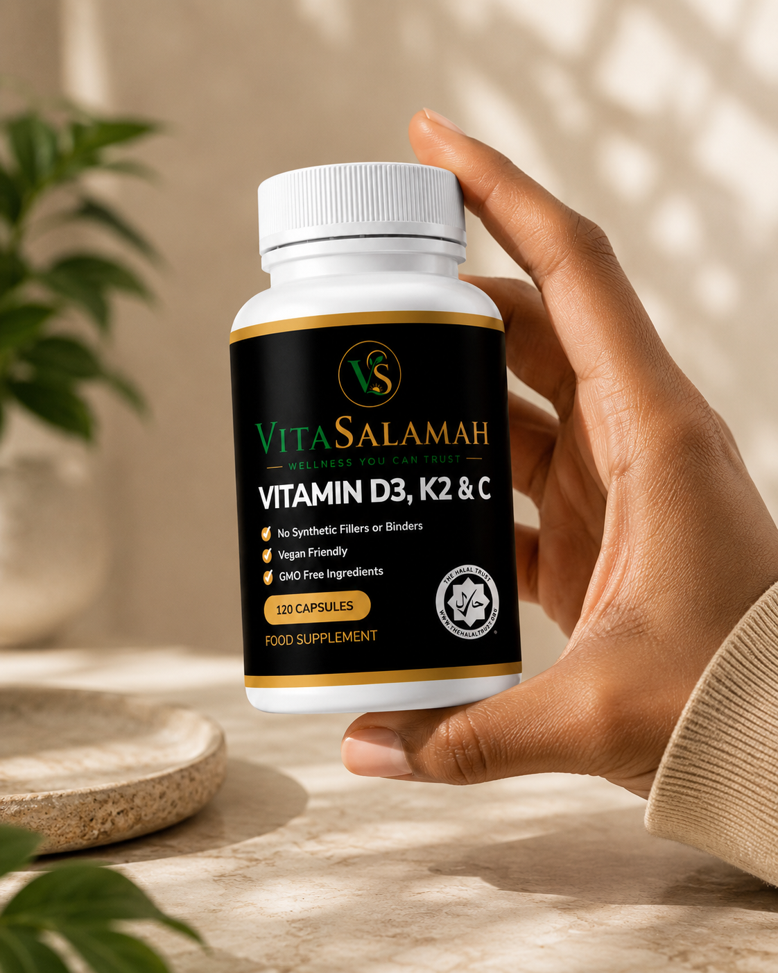 VitaSalamah Vitamin D3, K2 & C – 120 Vegan Capsules