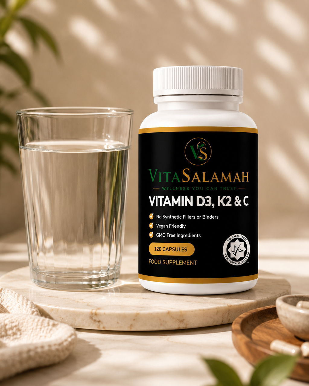 VitaSalamah Vitamin D3, K2 & C – 120 Vegan Capsules
